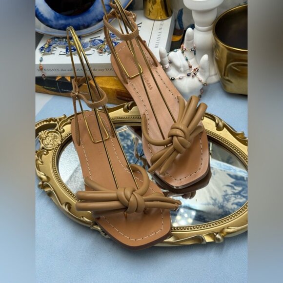 🆕 LOEFFLER RANDALL 🧿 NWOB Henriette Leather Bow Flat Sandal, Dune - Sz 7 - Picture 6 of 13